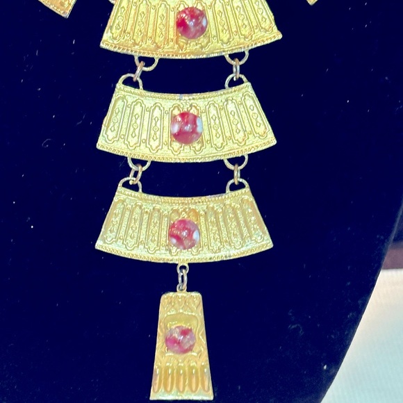 FABULOUS Vtg Egyptian Revival Semi-Precious Stone Statement/Runway Necklace - Picture 2 of 12